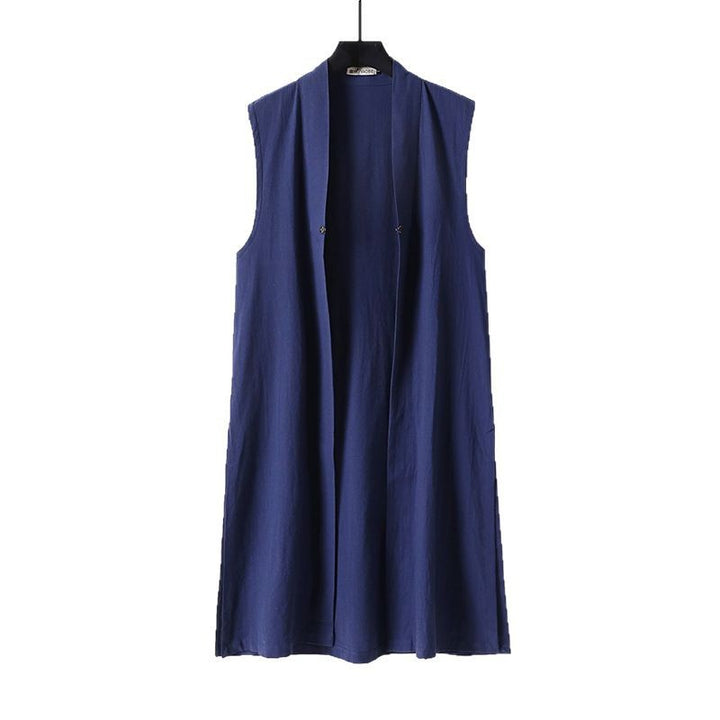 Women's sleeveless long vest with stand-up collar and decorative toggle closure Mune Fashion