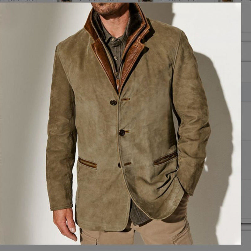 Men's suede blazer with removable leather inner vest Mune Fashion