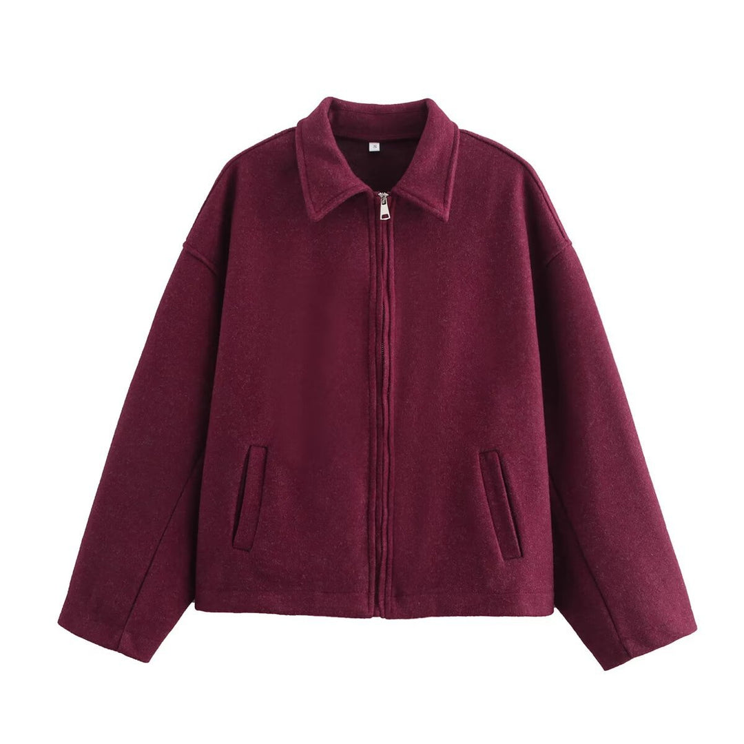Women's Oversize Wool Blend Boxy Jacket with Full Zip and Side Pockets Mune Fashion