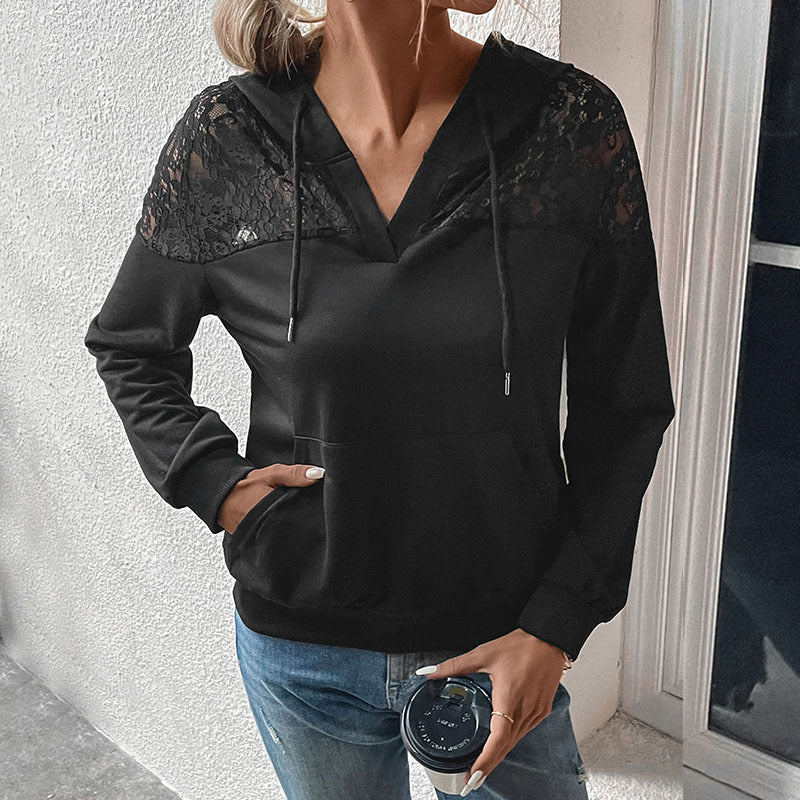 Women Trendy Hoodie with Lace Accents Mune Fashion
