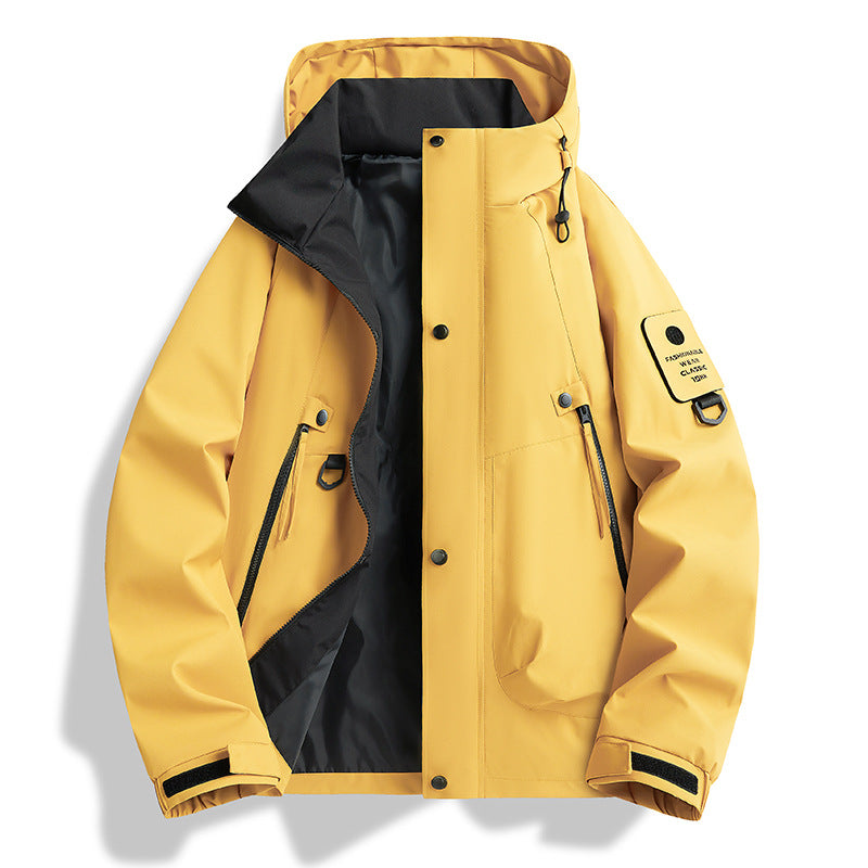 Men Water-Repellent Tech Utility Hooded Jacket with Hidden Zipper Mune Fashion