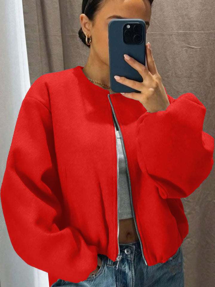 Women's Oversized Bomber Jacket with Zipper and Volume Sleeves Drune