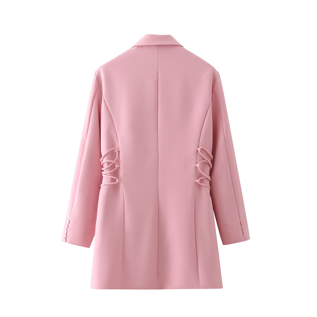 Women's tailored long blazer with side lacing and flap pockets Mune Fashion