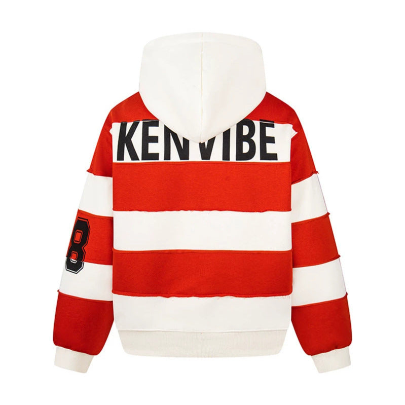 Women's Striped Oversized Hoodie in Sport Style with College Print Mune Fashion