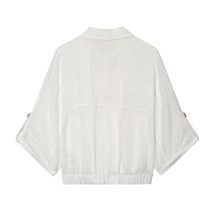Women's boxy overshirt jacket waist short with 3/4 sleeves and gold buttons Mune Fashion
