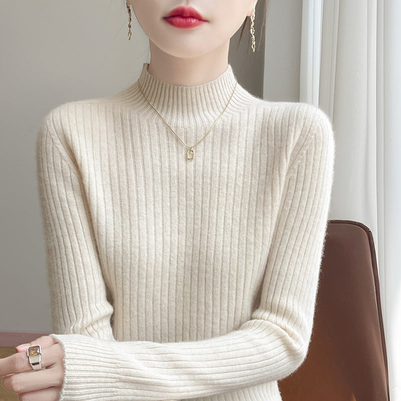 Women's Narrow Ribbed Knit Mockneck with Extra Soft Cashmere Look Mune Fashion