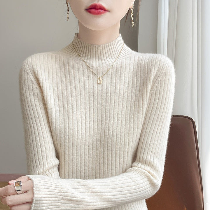 Women's Narrow Ribbed Knit Mockneck with Extra Soft Cashmere Look Mune Fashion