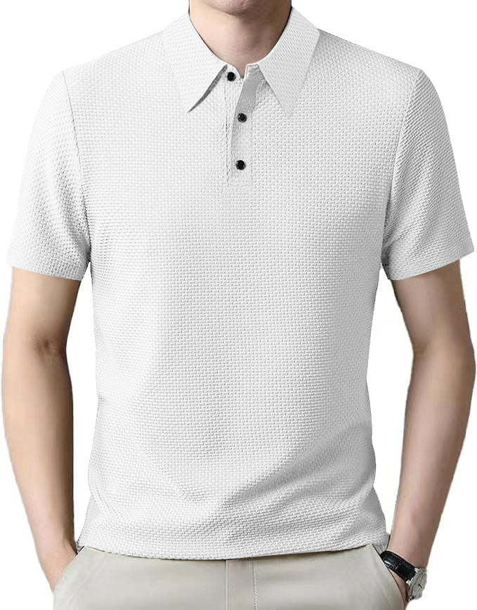 Men's nano microstructure polo shirt with shirt collar, subtle button placket, and breathable jersey Mune Fashion