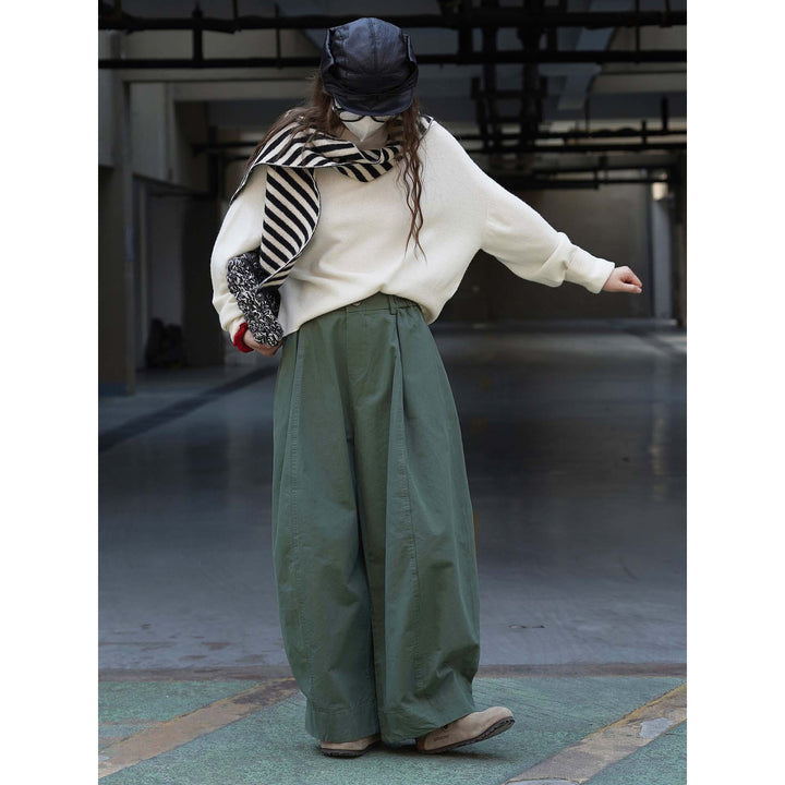 Women Wide High-Waist Pleated Culotte Pants with Subtle Button Placket Mune Fashion