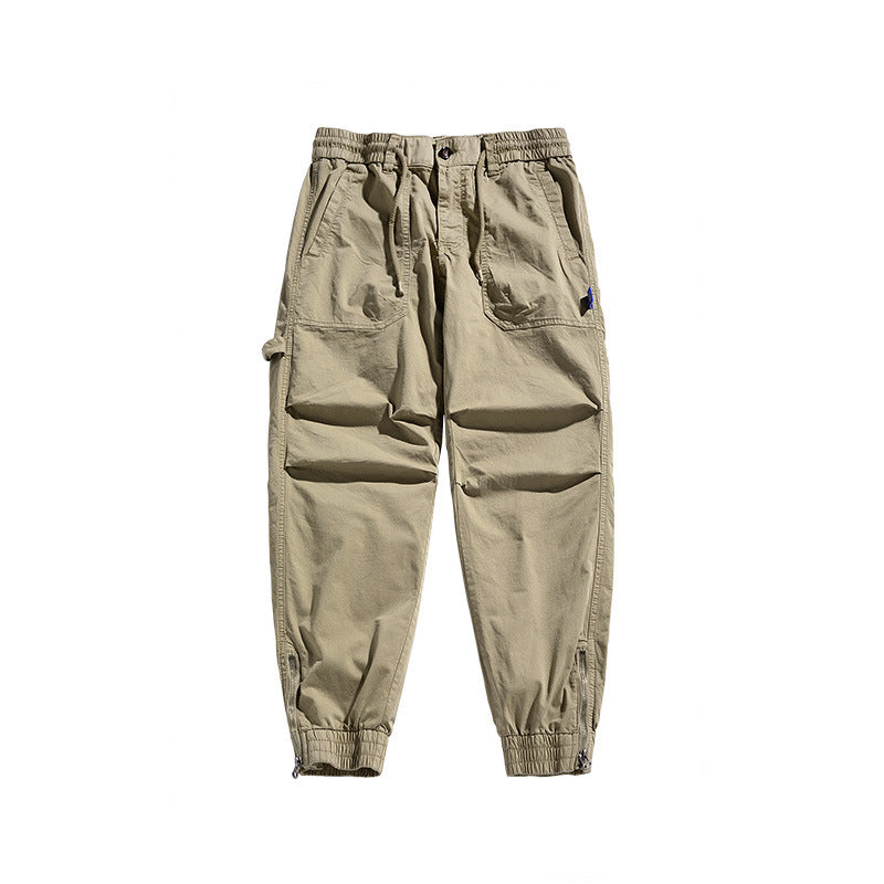 Men's Tapered Utility Cargo Pants in Jogger Style with Elastic Comfort Waistband, Patch Pockets and Ankle Zipper Mune Fashion