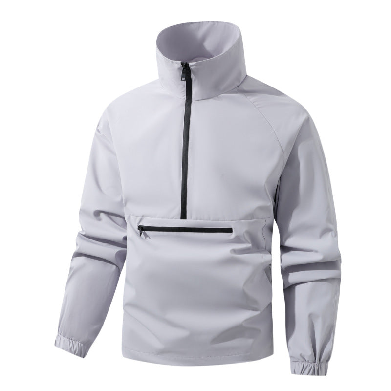 Men's Lightweight Water-Repellent Anorak with Half-Zip, High Stand Collar & Front Zipper Pocket Mune Fashion