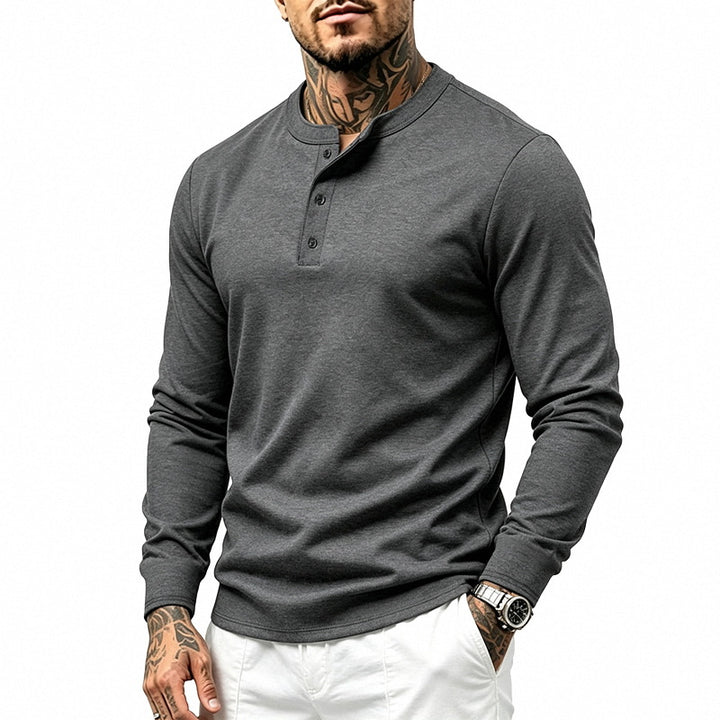 Men's Long Sleeve Henley Shirt made of fine waffle texture with 3-button placket Mune Fashion