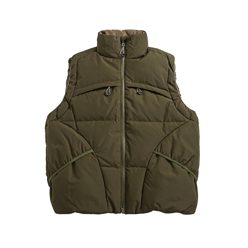 Unisex Padded Stand-Up Collar Vest with Two-Way Zipper and Drawstring Details Mune Fashion