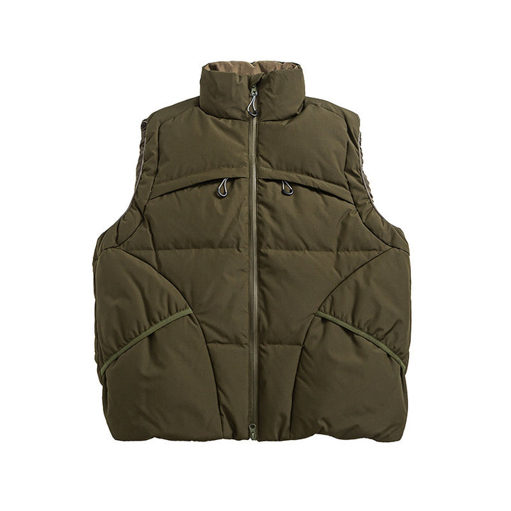 Unisex Padded Stand-Up Collar Vest with Two-Way Zipper and Drawstring Details Mune Fashion