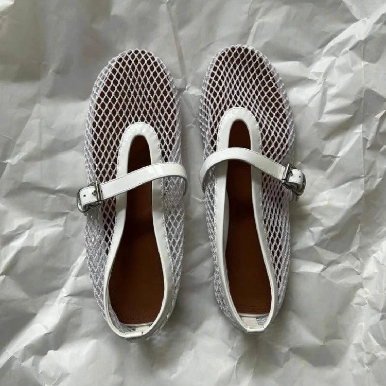 Damen Atmungsaktive Mary‑Jane‑Ballerinas mit Netz‑Mesh‑Obermaterial und verstellbarem Schnallenriemen Mune Fashion