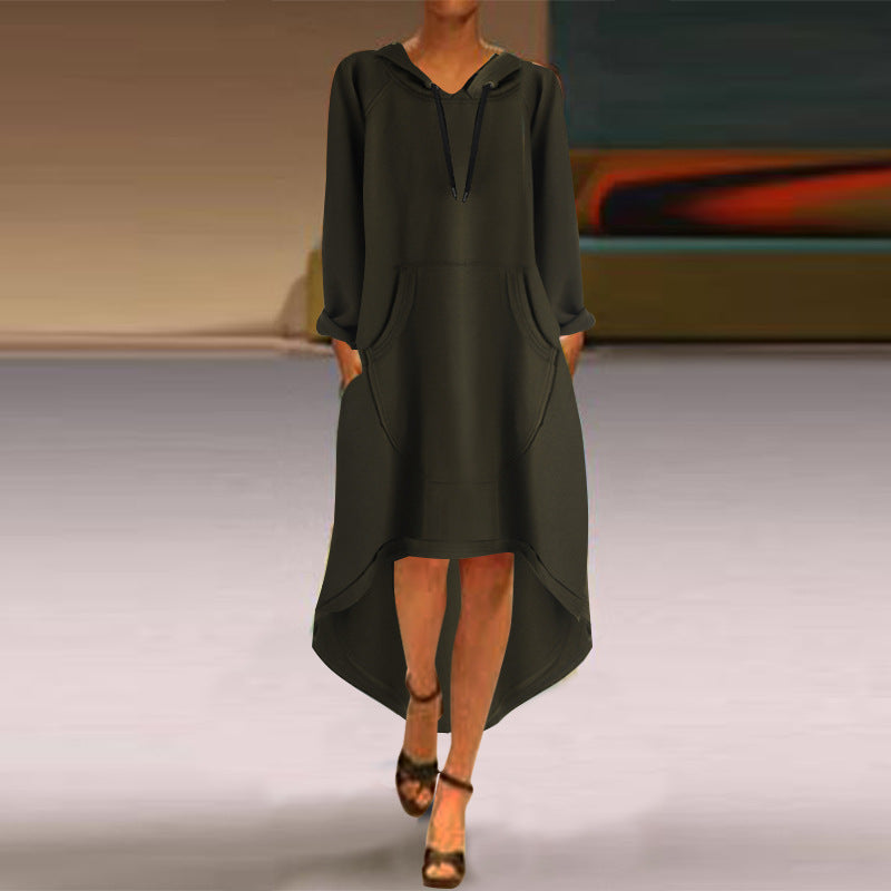 Women nan Oversize Hoodie Dress with high back hem, kangaroo pocket and casual street style cut Mune Fashion