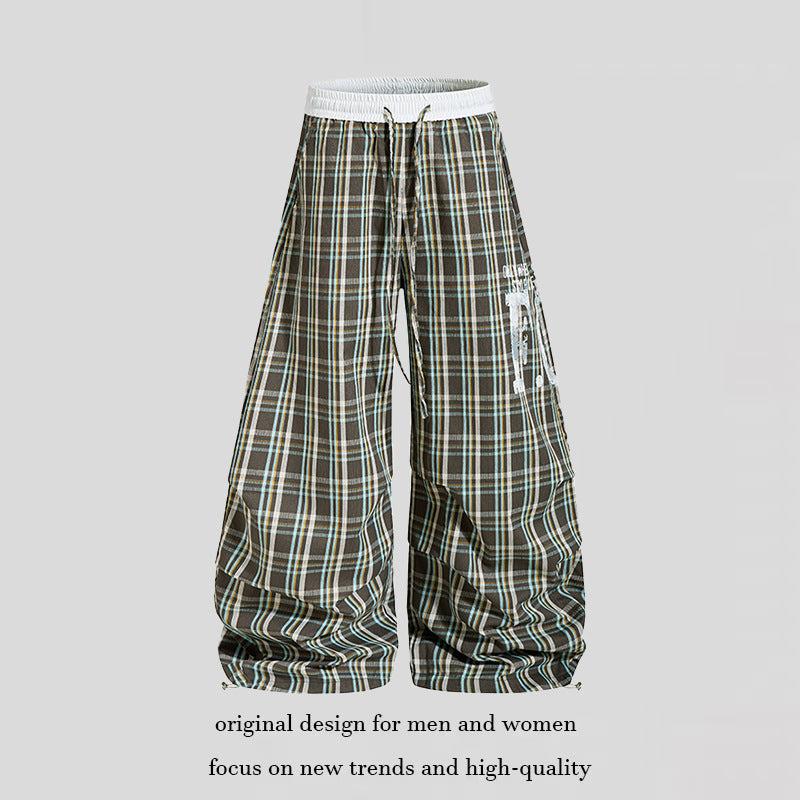 Women's Checked Culotte Palazzo Pants with Elastic Comfort Waistband and Adjustable Balloon Hem