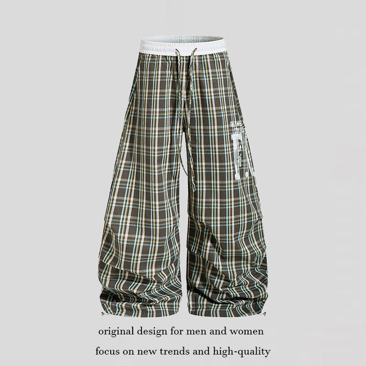 Women's Checked Culotte Palazzo Pants with Elastic Comfort Waistband and Adjustable Balloon Hem