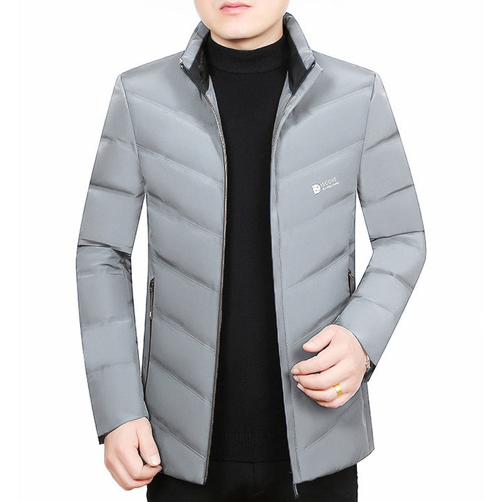 Men's Slim-Fit Travel Puffer Jacket with Stand Collar and Chevron Quilting Mune Fashion