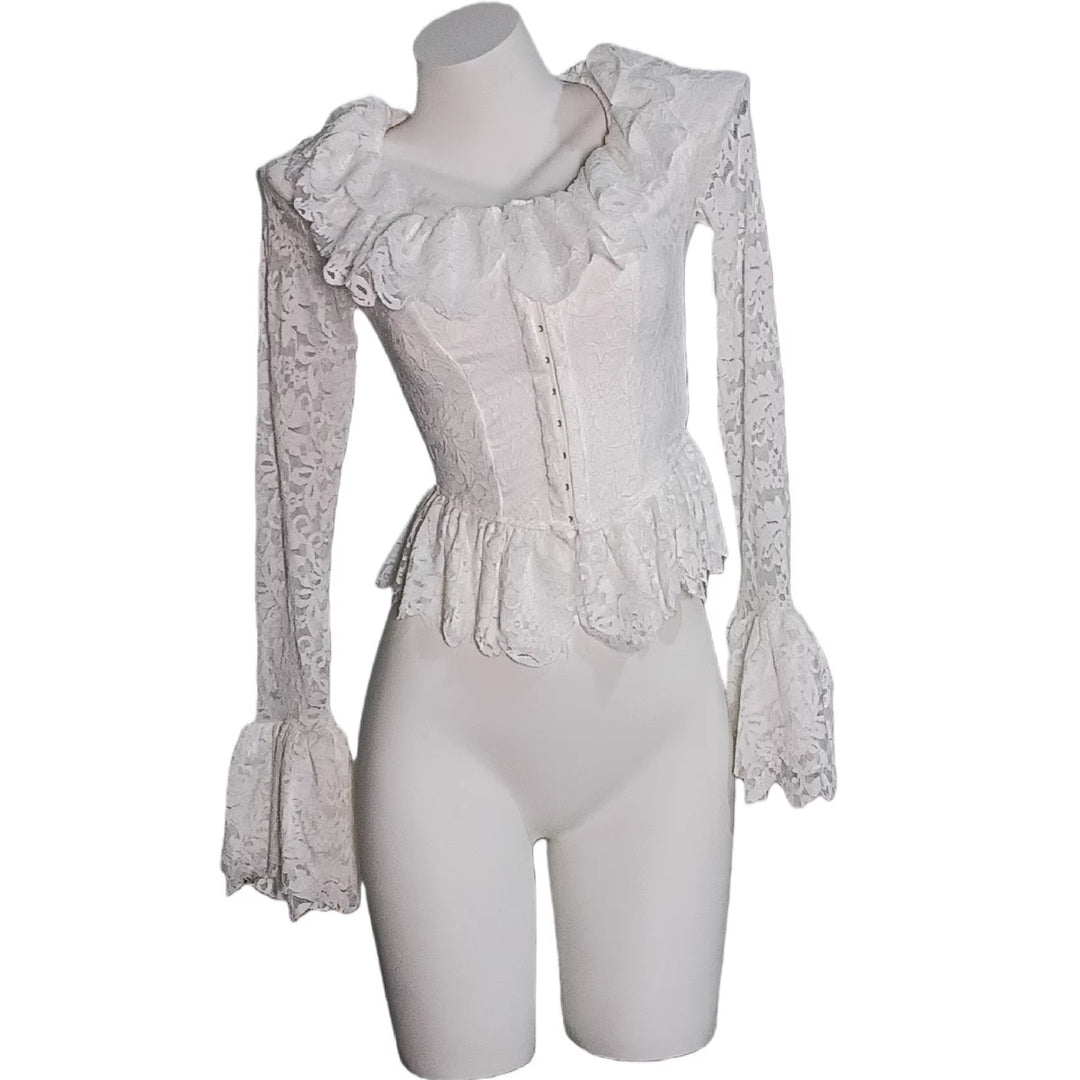 Women's Lace Corset with Ruffled Collar and Bell Sleeves Mune Fashion