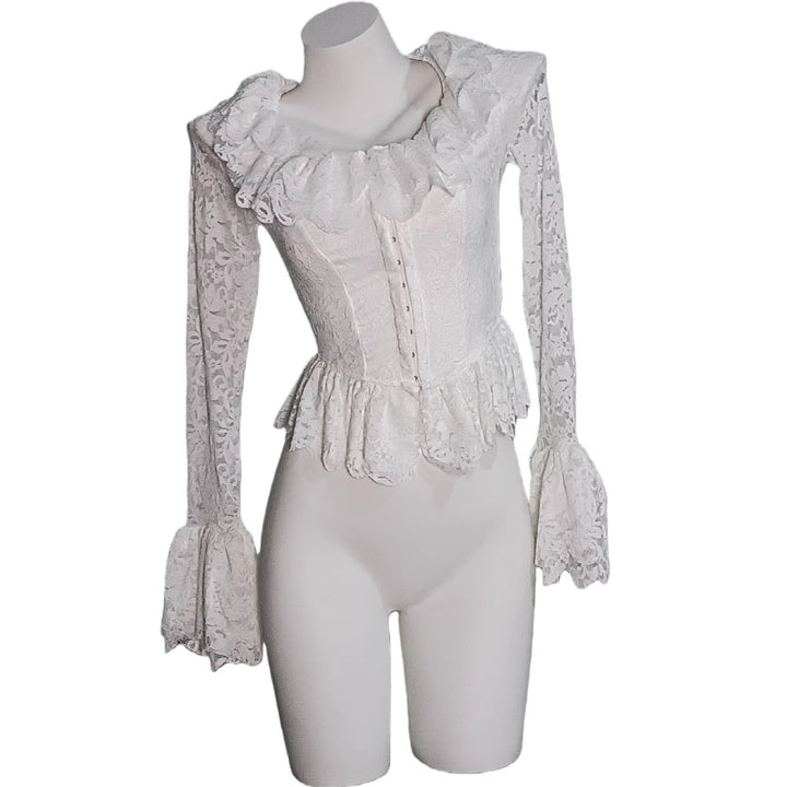 Women's Lace Corset with Ruffled Collar and Bell Sleeves Mune Fashion