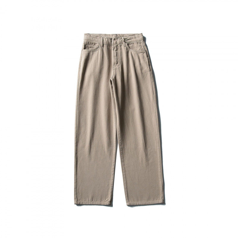 Men Straight Cut Comfort Canvas Pants with High Waist Mune Fashion