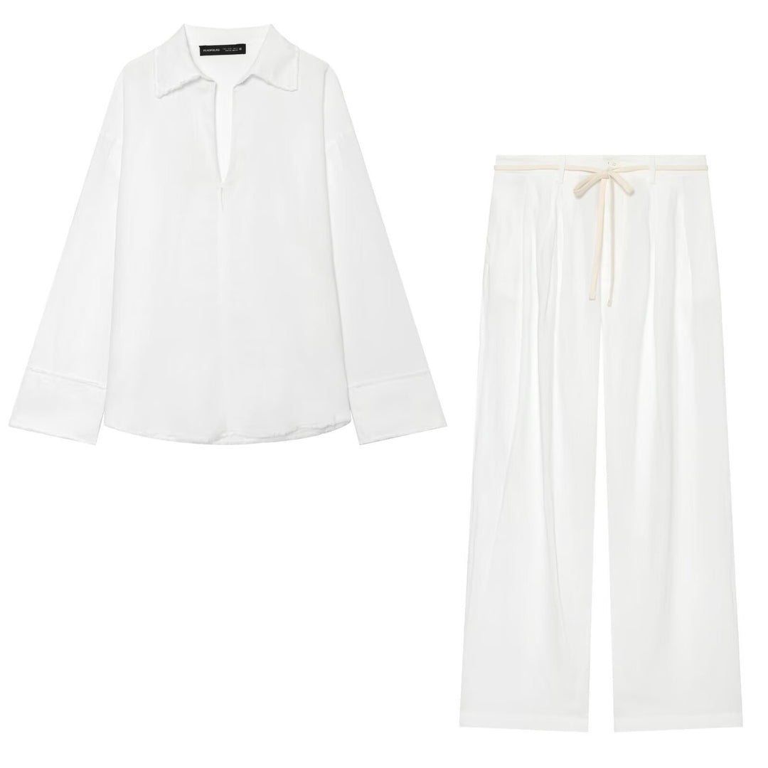 Women Two-Piece Loungewear Set with Loose Shirt and Flowing Marlene Trousers Mune Fashion