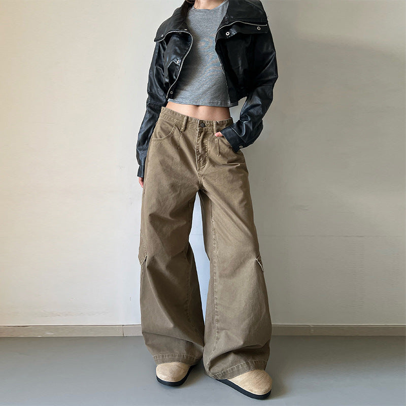 Women's Oversized Cargo Palazzo Pants made of Cotton Twill with Side Flap Pocket Mune Fashion