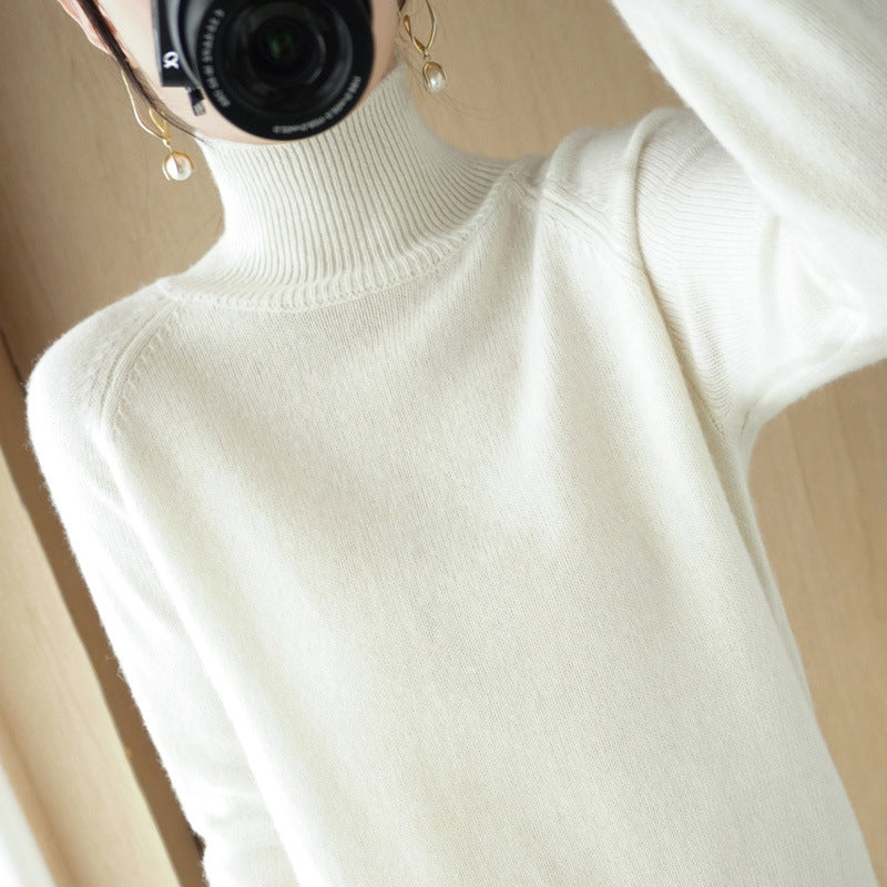Women's Luxury Fine Knit Turtleneck Sweater with Thumbhole Cuffs and Feminine Shoulder Yoke Mune Fashion