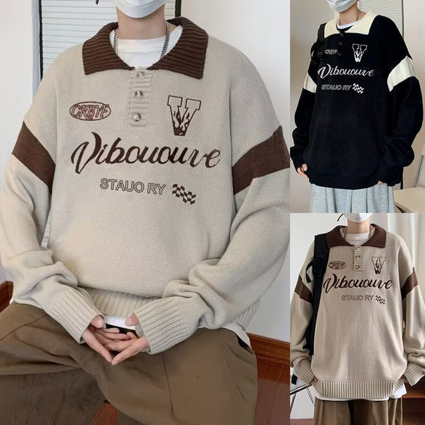Men's Casual Knit Sweater with Polo Collar Mune Fashion