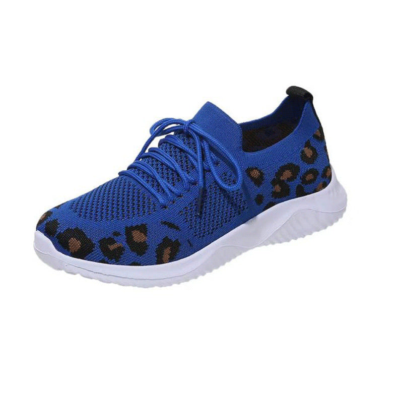 Women's Breathable Knit Slippers with Padded Cushioning Sole and Leopard Shaft Mune Fashion