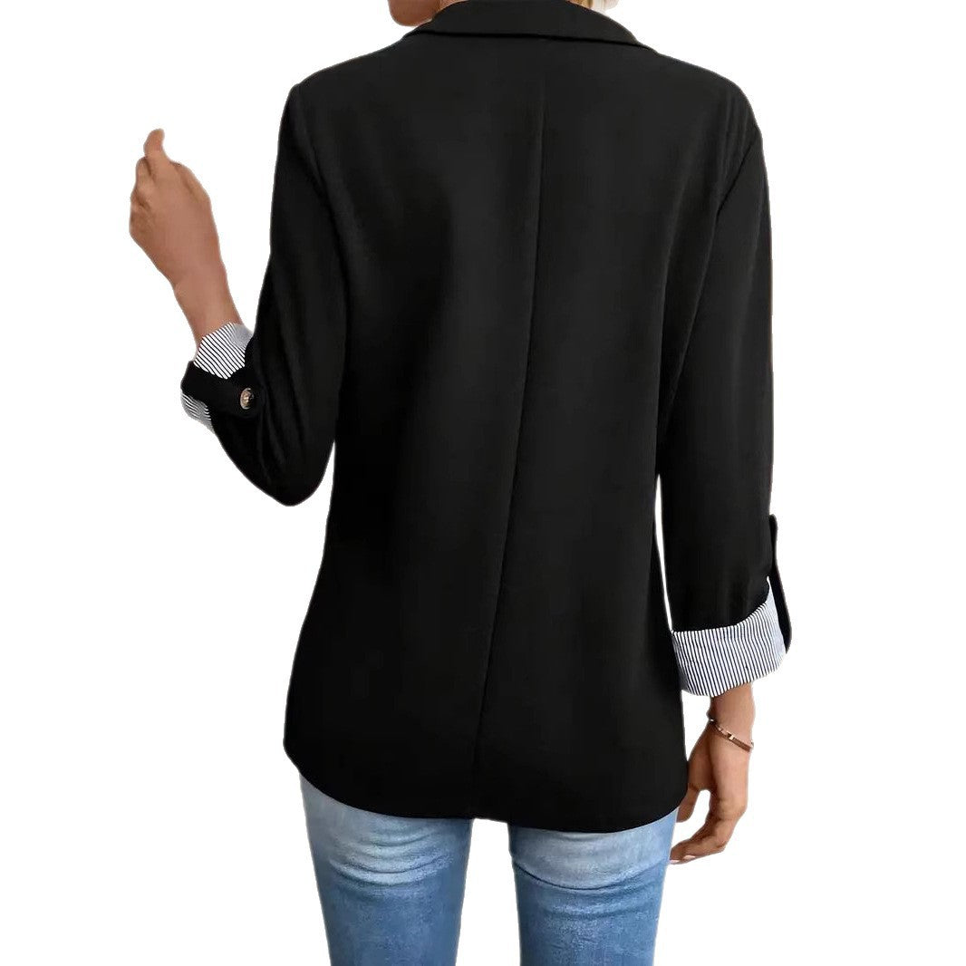 Ladies casual blazer with rolled-up sleeves and striped lining Mune Fashion