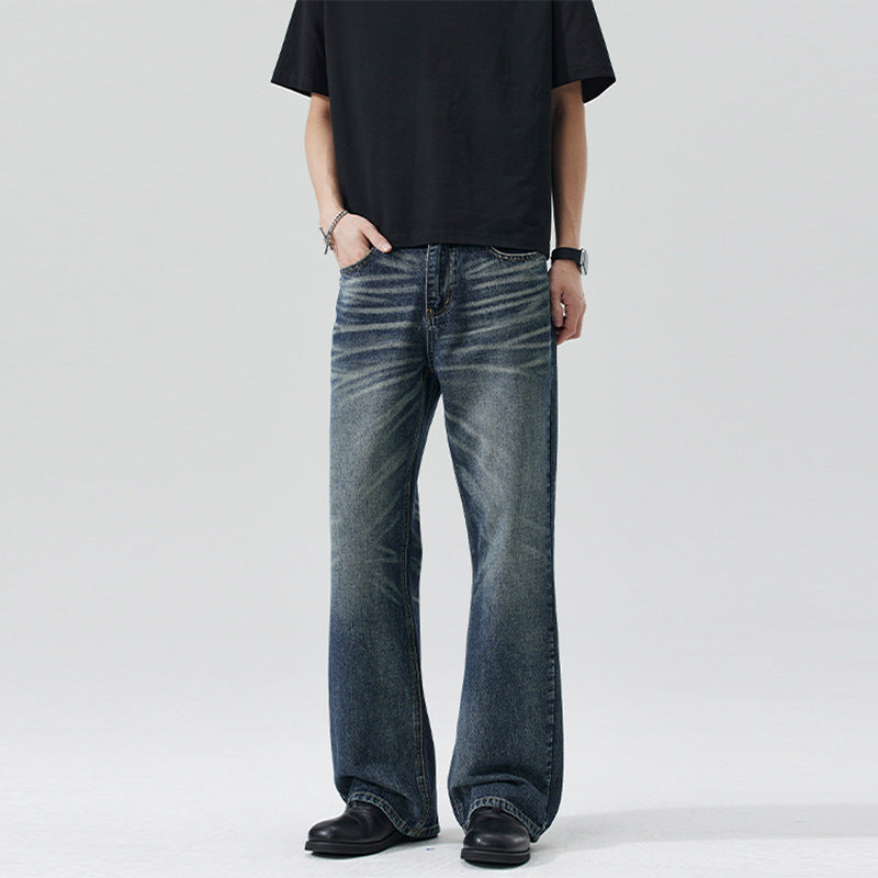 Men's Wide Flared Jeans in Vintage Look with Whisker Effect Mune Fashion
