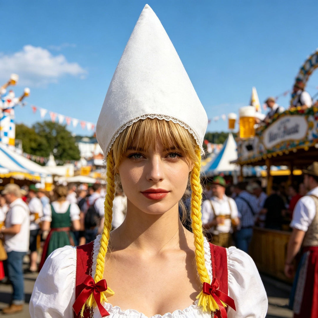 Ladies' traditional costume cap made of cotton velvet with fine lace trim for Dirndl Mune Fashion
