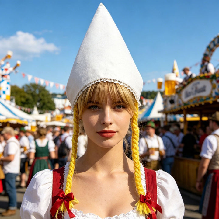 Ladies' traditional costume cap made of cotton velvet with fine lace trim for Dirndl Mune Fashion