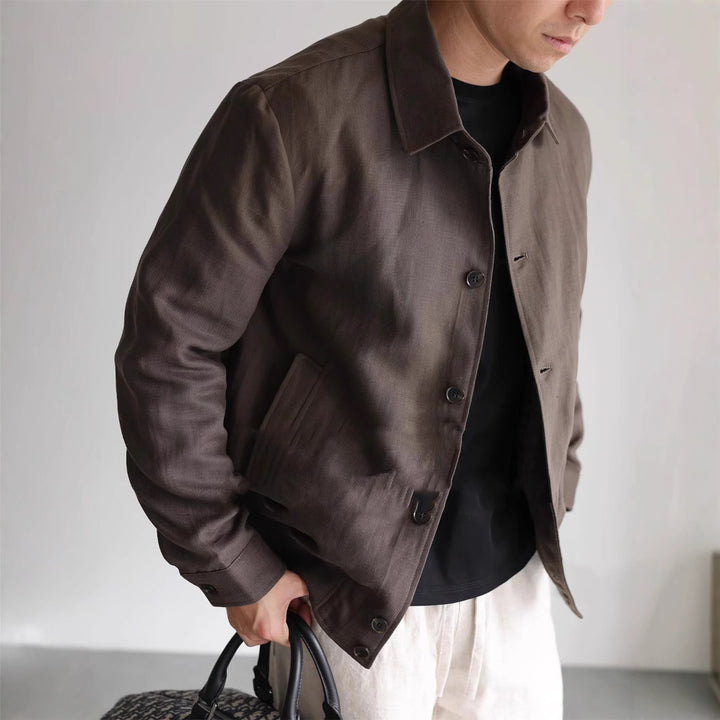Men's Lightweight Linen Jacket with Shirt Collar and Full Button Placket Mune Fashion