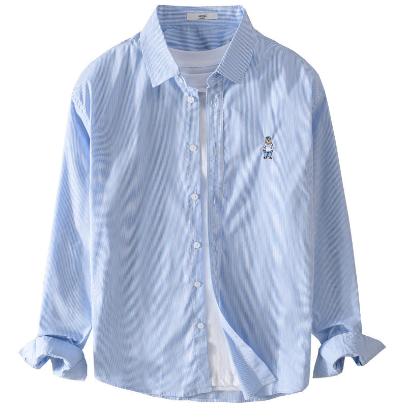 Men's Striped Cotton Shirt with Fine Embroidery and Relaxed Fit Mune Fashion