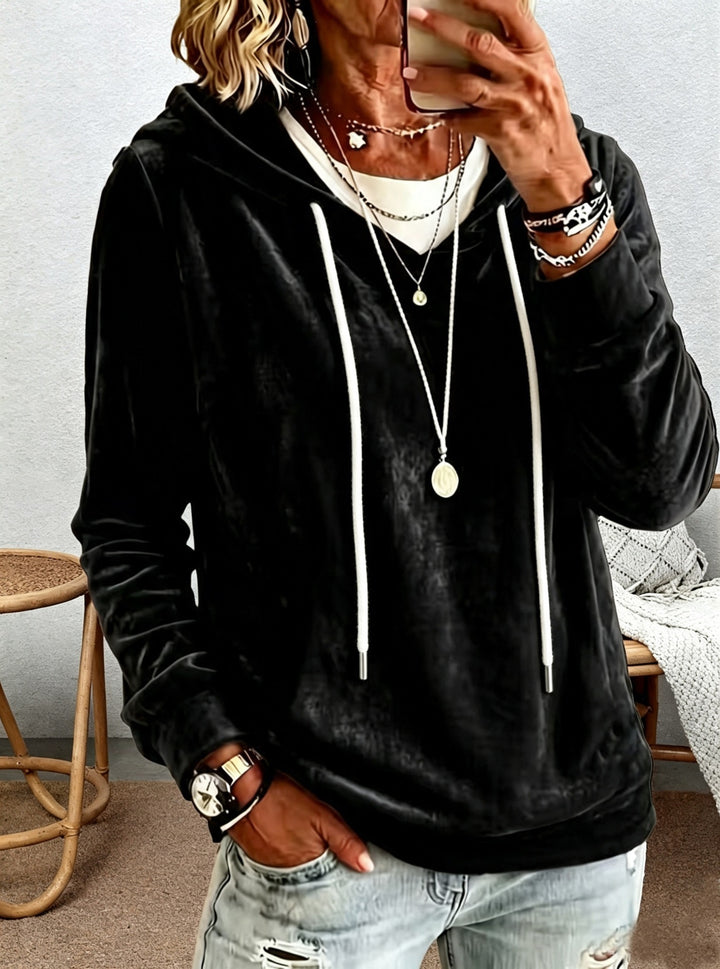 Women's Velvet Hoodie with Drawstring and Casual Oversized Fit Mune Fashion