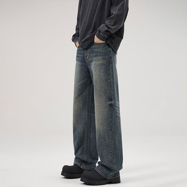 Men's Wide Stonewashed Denim Jeans with Straight Ultra Wide Leg Mune Fashion
