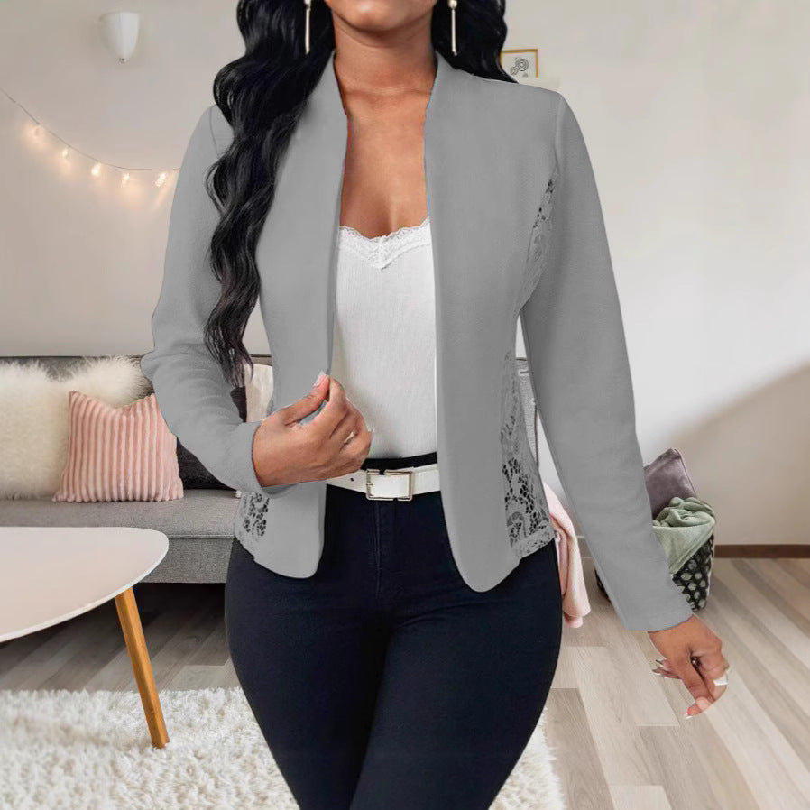 Women's Elegant Blazer Jacket with Lace Accents Mune