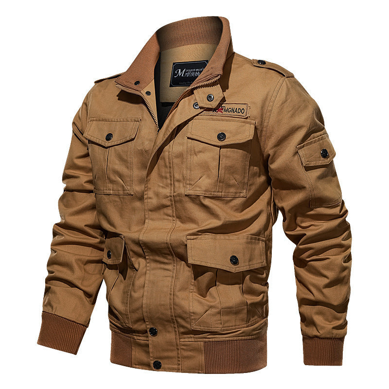 Men's Robust Canvas Bomber Jacket with Utility Pockets and Knit Cuffs Mune Fashion