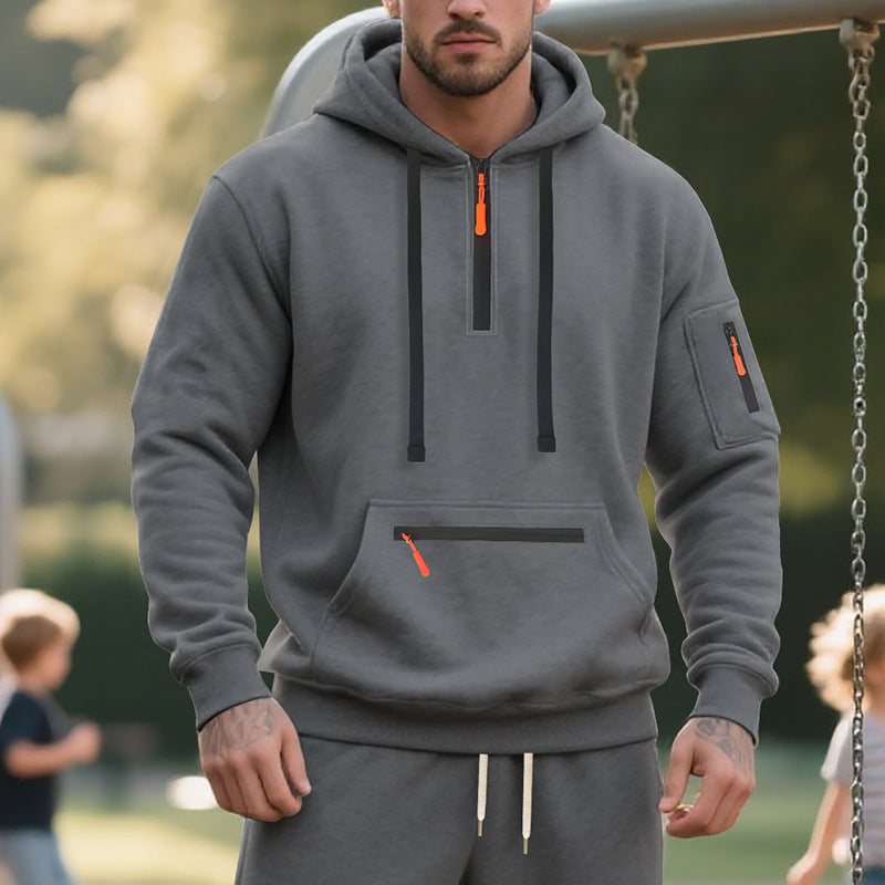 Men's functional hoodie with short front zipper, water-repellent zippers, and utility arm pocket Mune Fashion