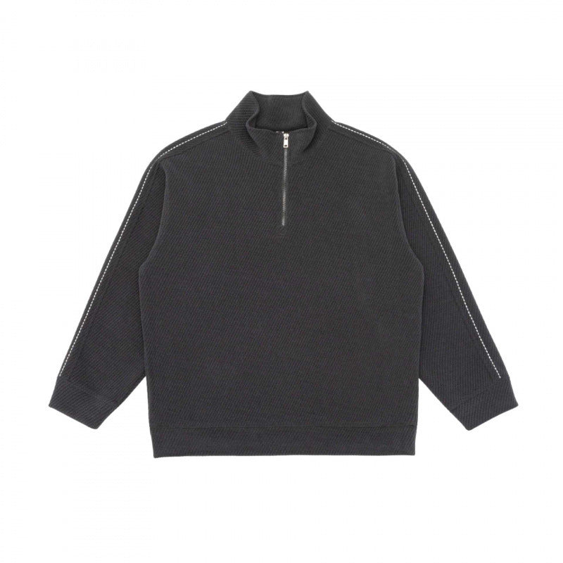Unisex Short-Cut Structured Knit Half-Zip Sweater with Distinctive Contrast Stitch Mune Fashion