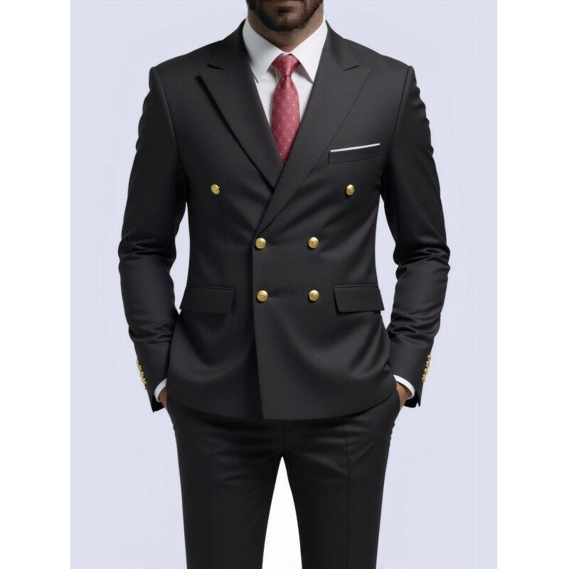 Men's double-breasted Slim-Fit suit with gold decorative buttons and slim business trousers Mune Fashion