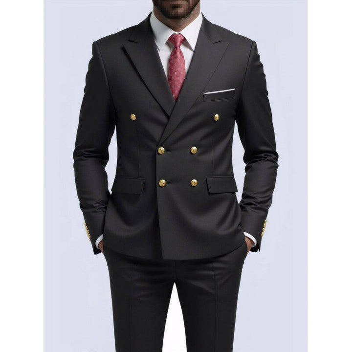Men's double-breasted Slim-Fit suit with gold decorative buttons and slim business trousers Mune Fashion