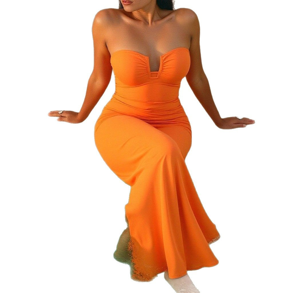 Ladies Elegant Summer Dress with Ruffles and Deep Neckline Mune Fashion