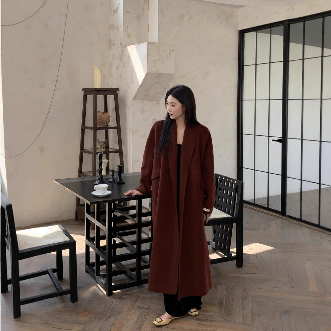 Women's Oversized Wool Coat with Classic Notch Lapel Mune Fashion