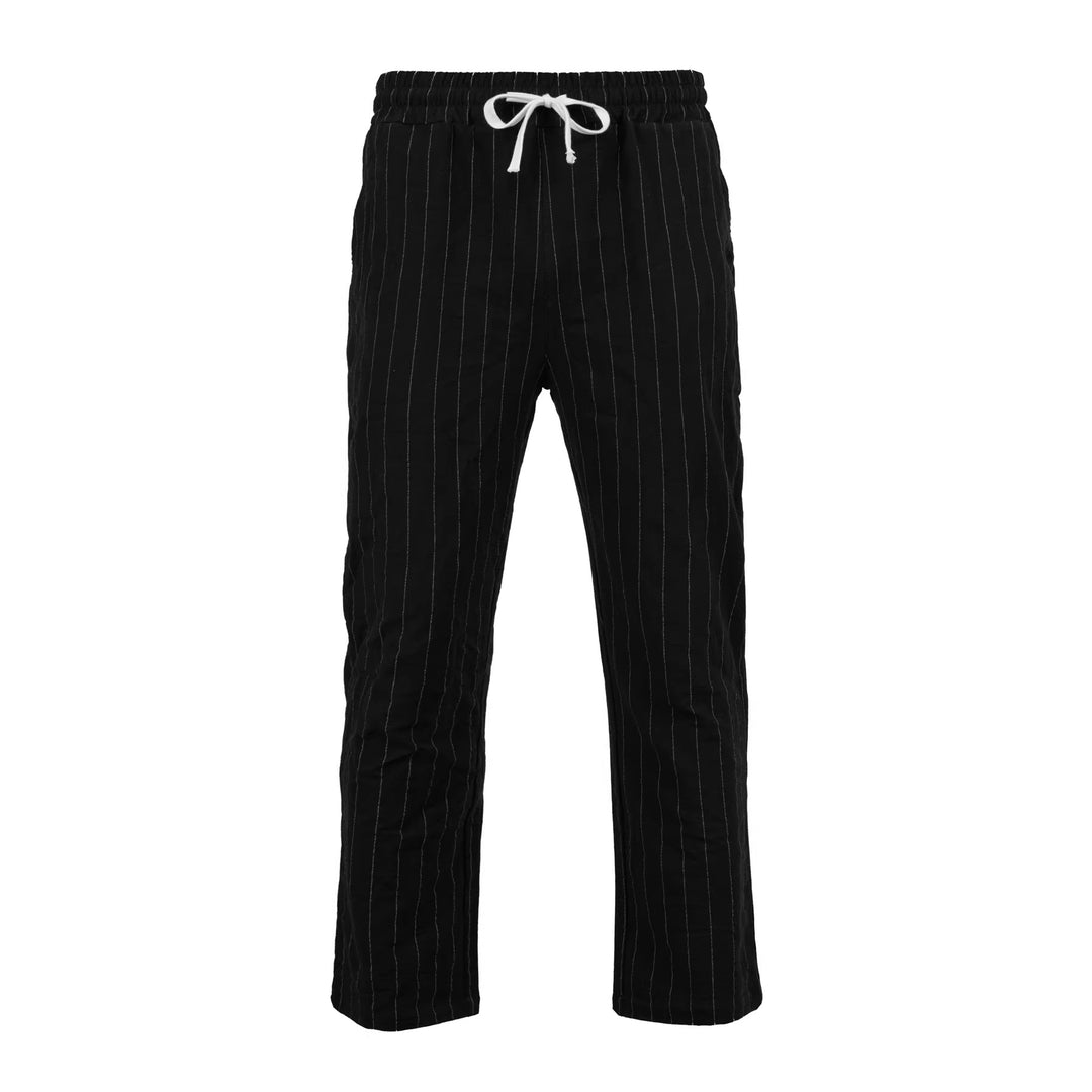 Men's Relaxed Pinstripe Casual Pants with Elastic Waistband and Drawstring Mune Fashion