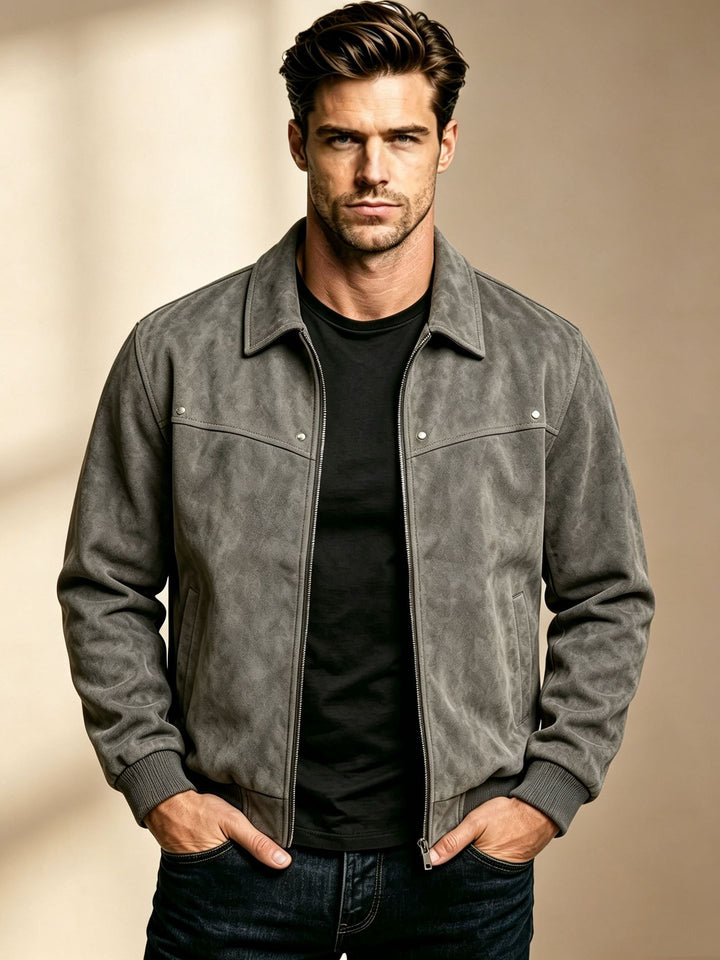 Men's Stylish Leather Jacket with Classic Collar
