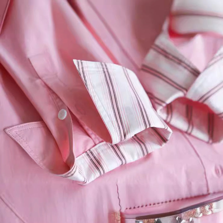 Women Fashionable Blouse with Fine Stripes Mune Fashion